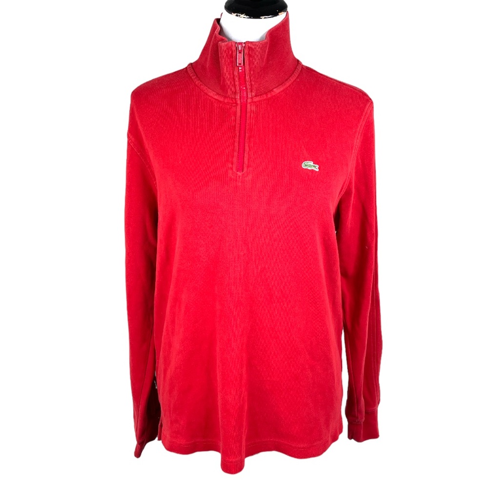 Lacoste 1/4 Zip Up Sweatshirt Red Size Large